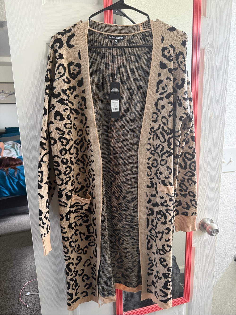 Fashion Nova Beige and Black Leopard-Print Open-Front Cardigan